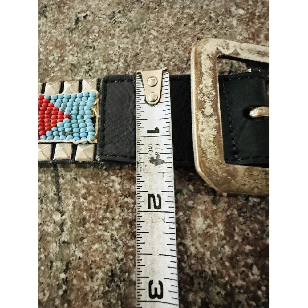 Vintage Gorgeous laced‎ Beaded Leather Belt 28 Long   Blue And Red All Beaded